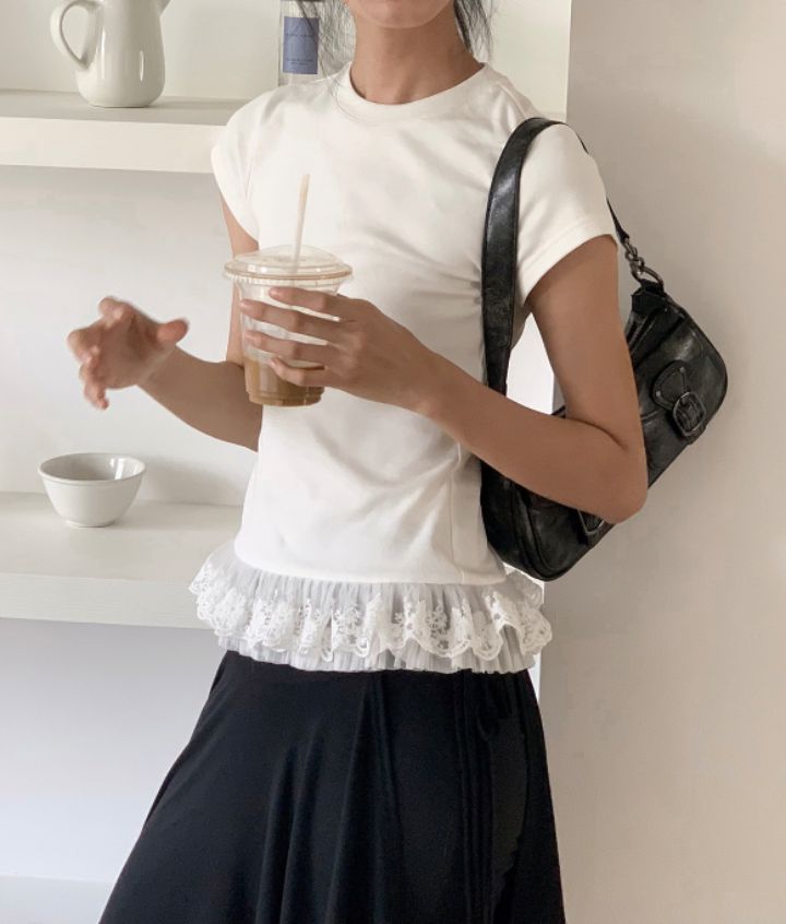 STAY HERE韓國直郵㊣女裝新品25春夏人氣時尚熱賣T恤荷葉邊STAY HERET恤
