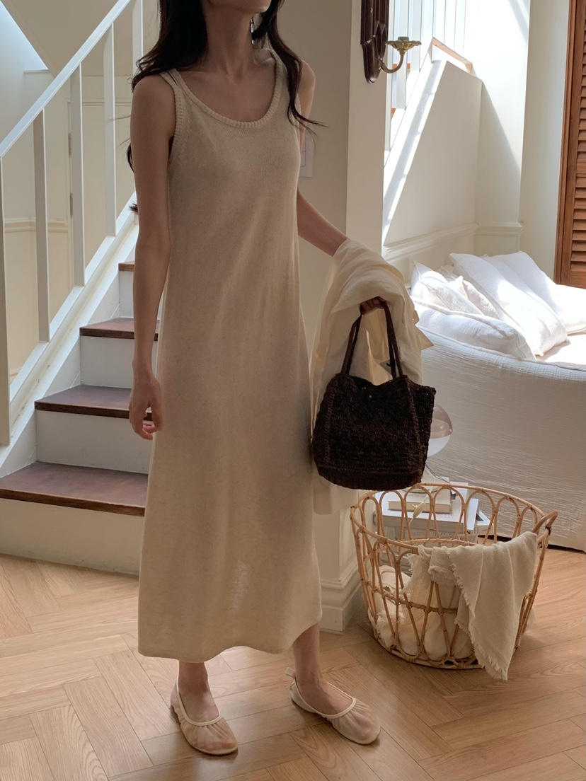 BLEECKER韓國直郵㊣女裝新品25春夏時尚休閑人氣連衣裙亞麻BLEECKER連衣裙