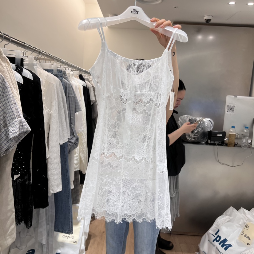 MEET ME韓國直郵㊣女裝新品推薦熱賣25春夏連衣裙透明蕾絲MEET ME連衣裙圖色2