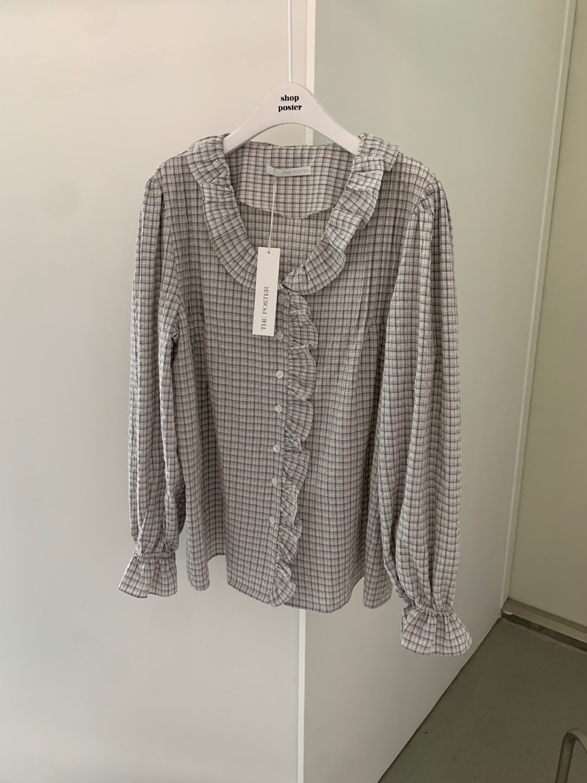 SHOP POSTER韓國直郵㊣東大門實拍女裝新品25春夏襯衫蕾絲衫荷葉邊格紋SHOP_POSTER襯衫/蕾絲衫