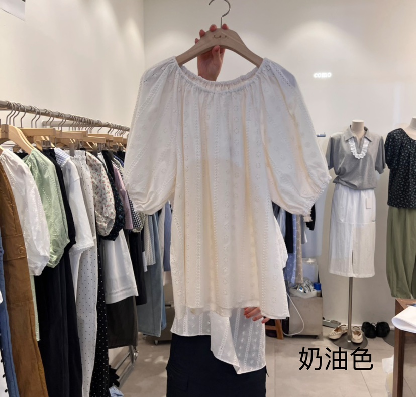 TAN&COMO韓國㊣直郵東大門代購女裝新款25春夏襯衫蕾絲衫刺繡tan-COMO襯衫/蕾絲衫