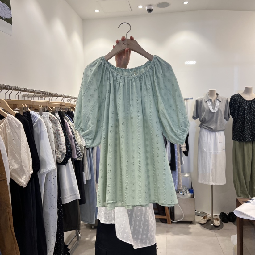 TAN&COMO韓國㊣直郵東大門代購女裝新款25春夏襯衫蕾絲衫刺繡tan-COMO襯衫/蕾絲衫圖色2