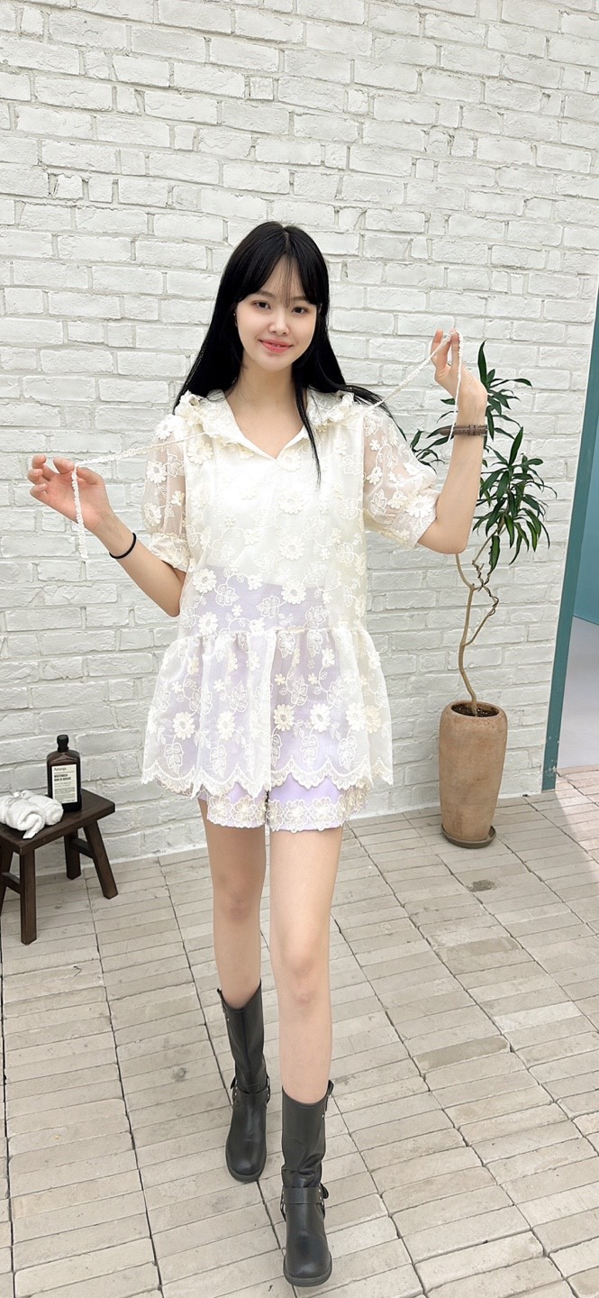 YARD直郵韓國代購㊣女裝新品休閑推薦時尚襯衫蕾絲衫刺繡連帽YARD襯衫/蕾絲衫