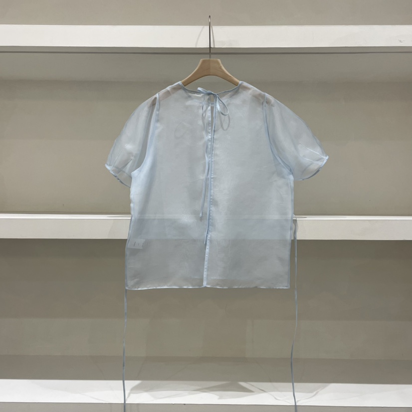 WATER韓國直郵㊣女裝新品推薦時尚休閑襯衫蕾絲衫泡泡袖歐根紗WATER/RIVER襯衫/蕾絲衫