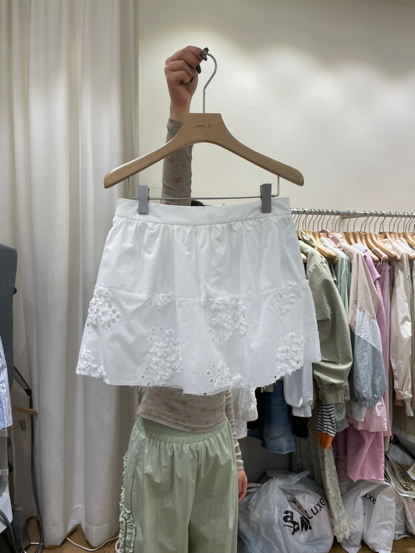 AUVERFIT直郵韓國代購㊣女裝新款熱賣休閑25春夏短裙刺繡雙層AUVERFIT短裙