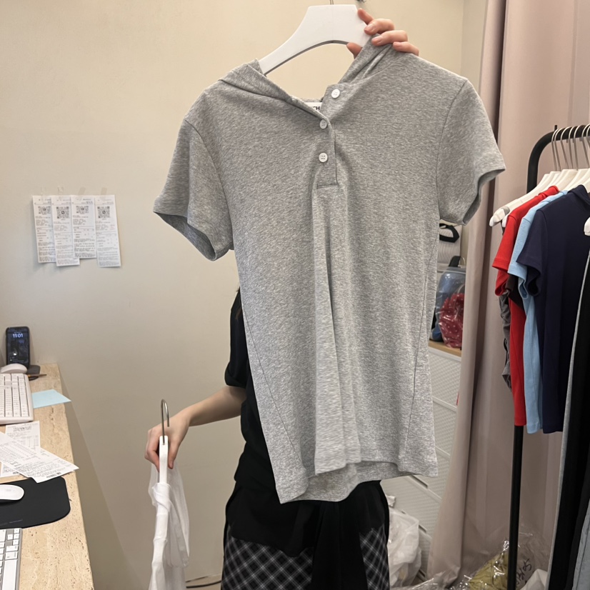 MUCH MORE韓國直郵㊣東大門實拍女裝新品25春夏熱賣T恤連帽衫MUCH MORET恤圖色2