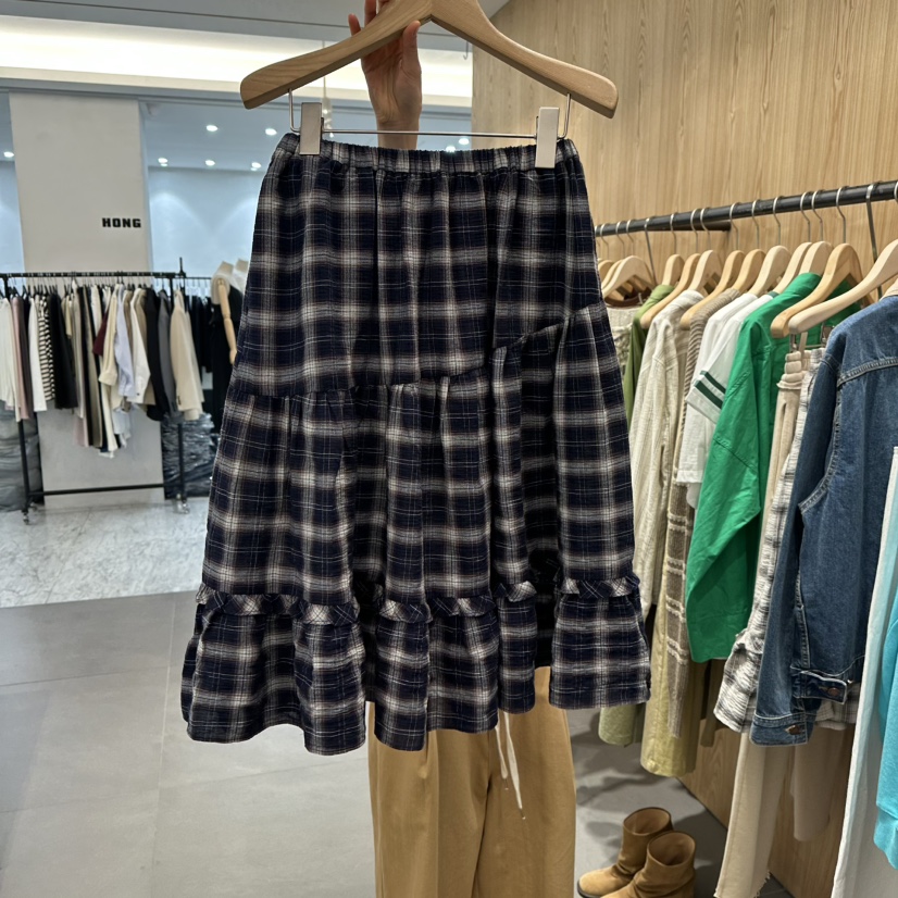 STAYFELT/OF NOTE直郵韓國代購㊣女裝新款時尚半身裙中短裙格紋褶皺OF NOTE/STAYFELT半身裙/中短裙圖色2
