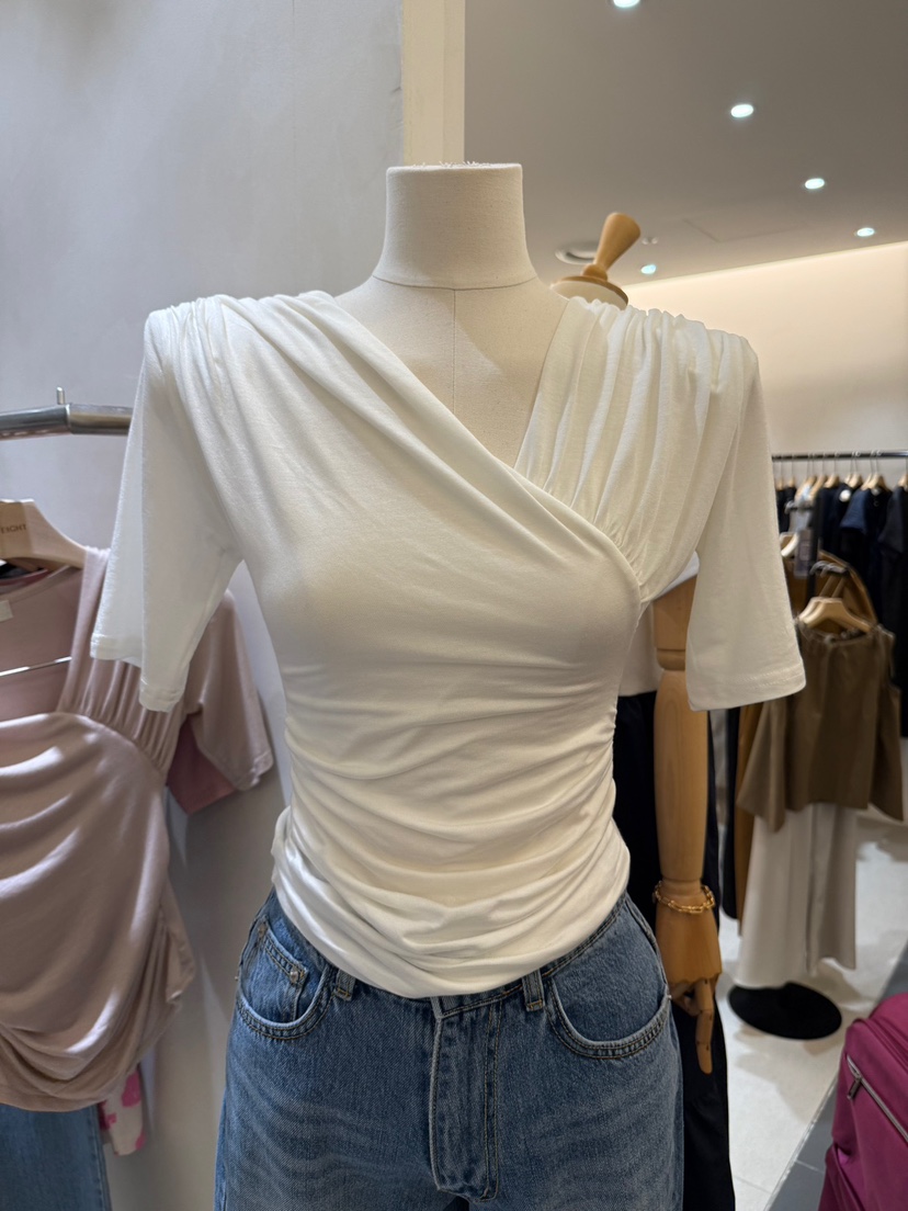FOUREIGHT韓國㊣直郵東大門代購女裝新品休閑時尚熱賣T恤褶皺FOUR EIGHTT恤圖色1