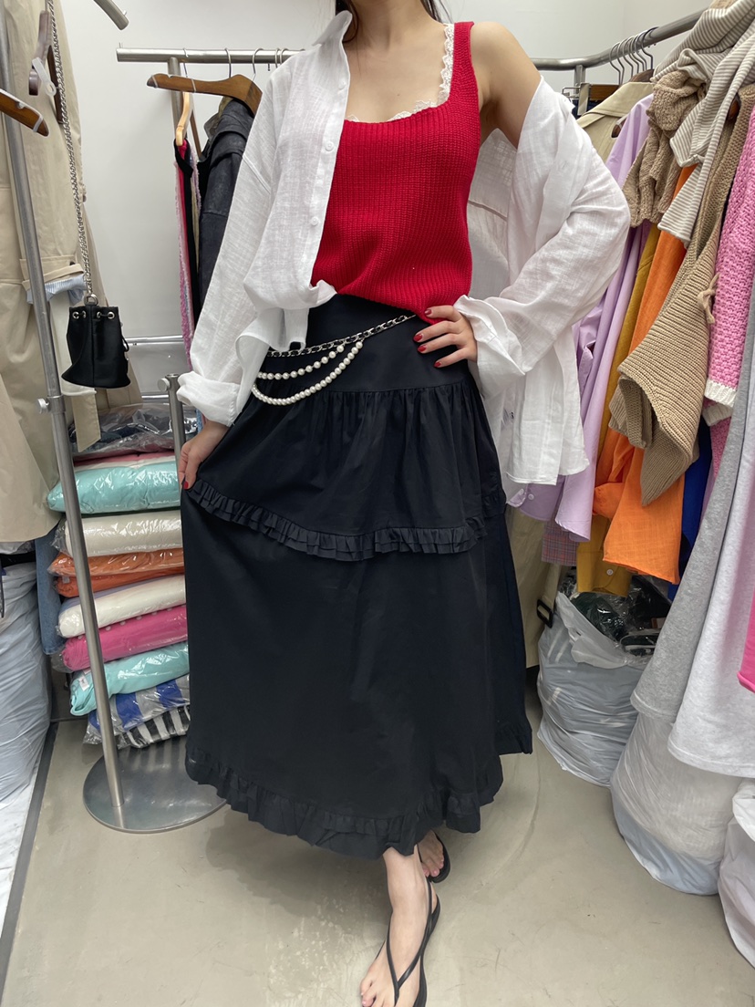 PAIRING韓國直郵㊣東大門實拍女裝新款25春夏時尚長裙荷葉邊PAIRING長裙