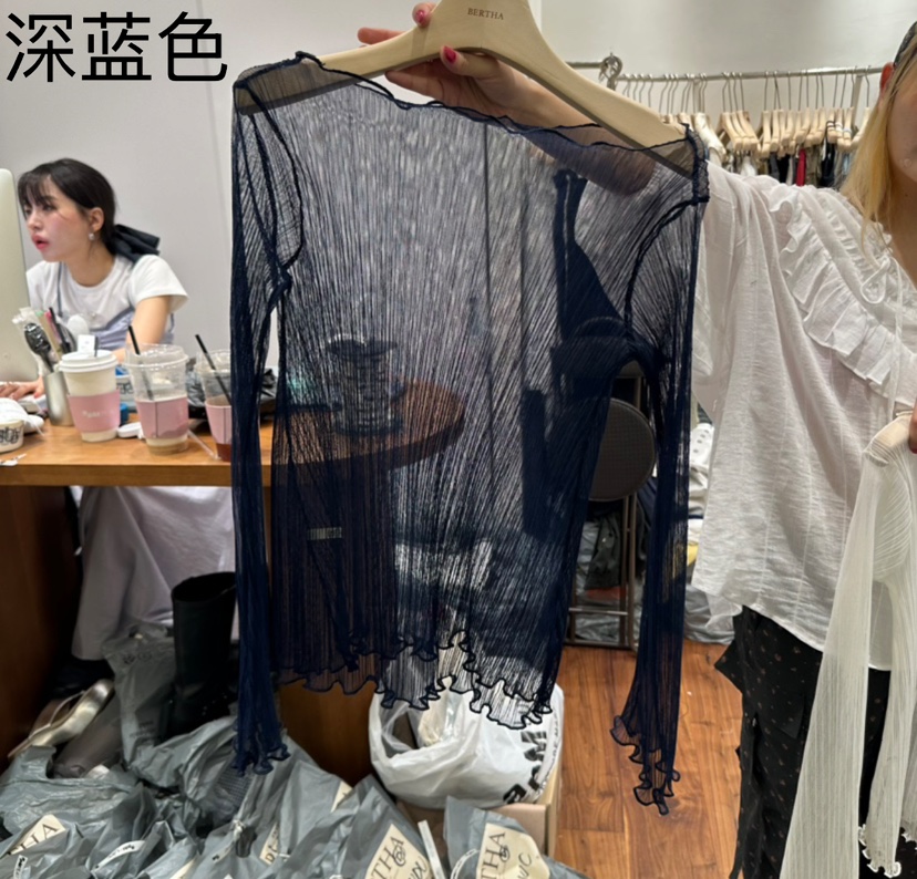 BERTHA韓國㊣直郵東大門代購女裝新款時尚休閑熱賣長袖T恤褶皺BERTHA長袖T恤圖色3