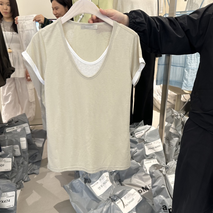 MENTOR韓國直郵㊣東大門實拍女裝新品推薦熱賣T恤含小包雙層MENTORT恤圖色1