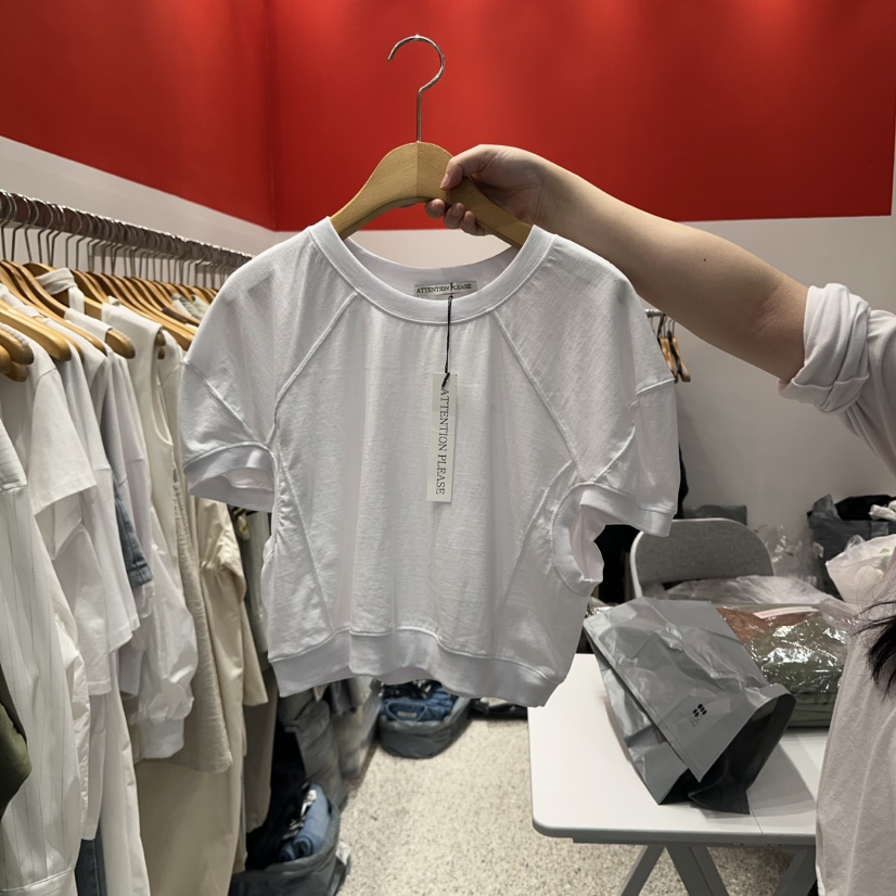 ATPZ韓國直郵㊣東大門實拍女裝新品人氣時尚推薦休閑T恤泡泡袖ATTENTION PLEAEST恤