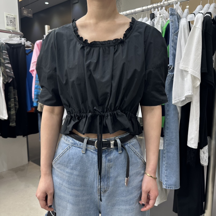 INTHEEND韓國㊣直郵東大門代購女裝新品休閑襯衫蕾絲衫泡泡袖短款INTHEEND襯衫/蕾絲衫