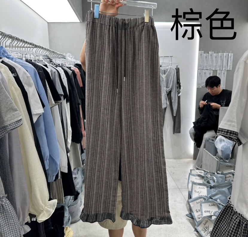 ANDE韓國直郵㊣東大門實拍女裝新品時尚休閑休閑褲荷葉邊亞麻ANDE休閑褲圖色3