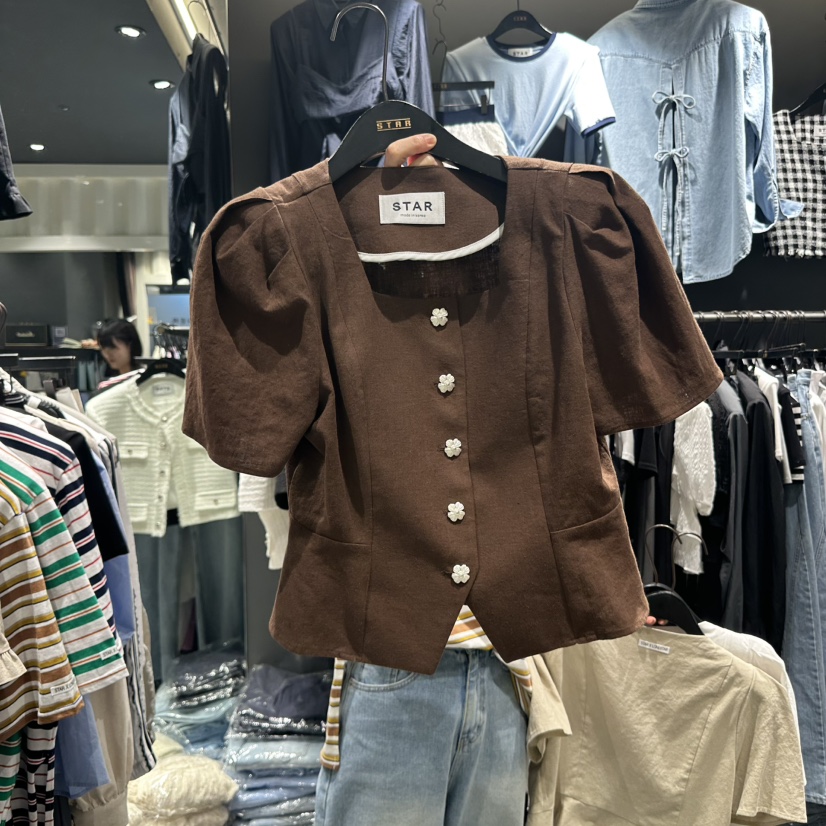 STAR-L韓國㊣直郵東大門代購女裝新品時尚休閑25春夏襯衫蕾絲衫STAR-L襯衫/蕾絲衫圖色2