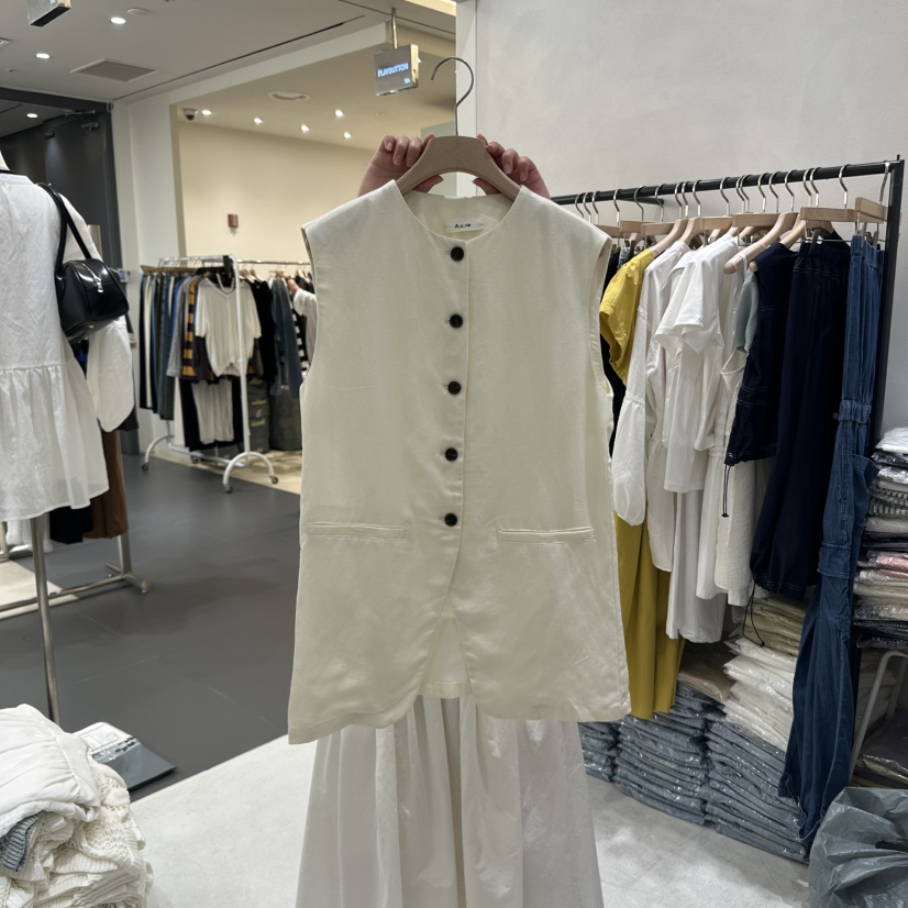 AURA直郵韓國代購㊣女裝新品休閑熱賣推薦人氣時尚馬甲亞麻Au ra馬甲