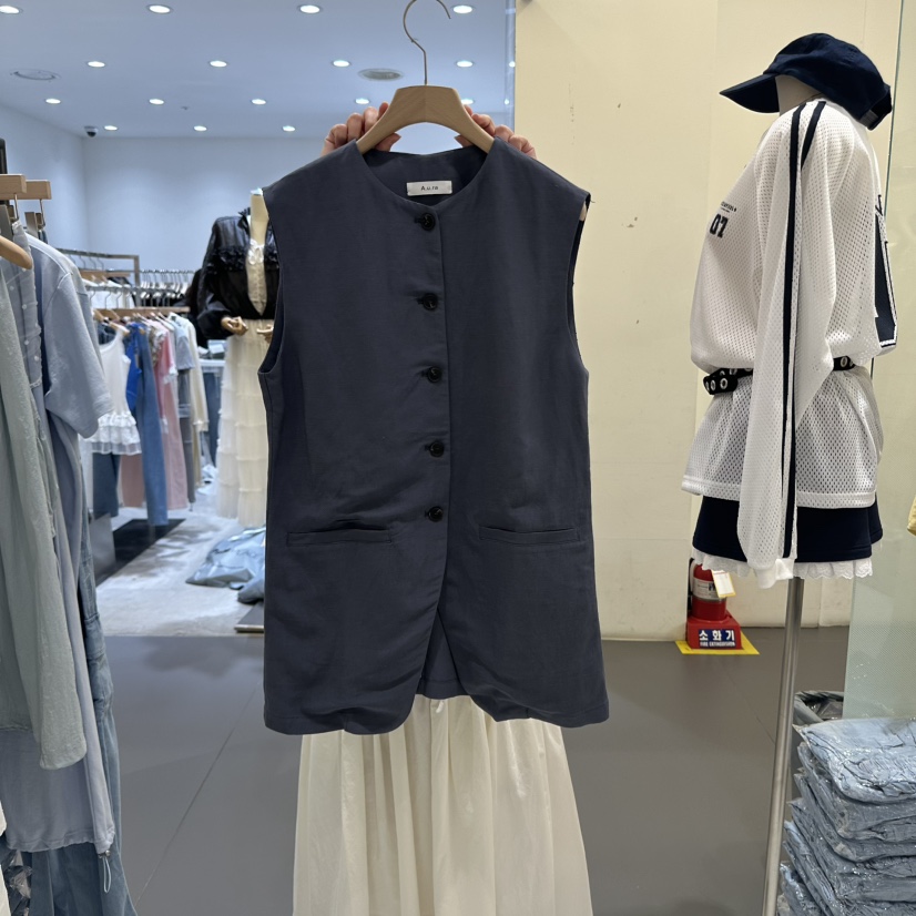 AURA直郵韓國代購㊣女裝新品休閑熱賣推薦人氣時尚馬甲亞麻Au ra馬甲圖色2