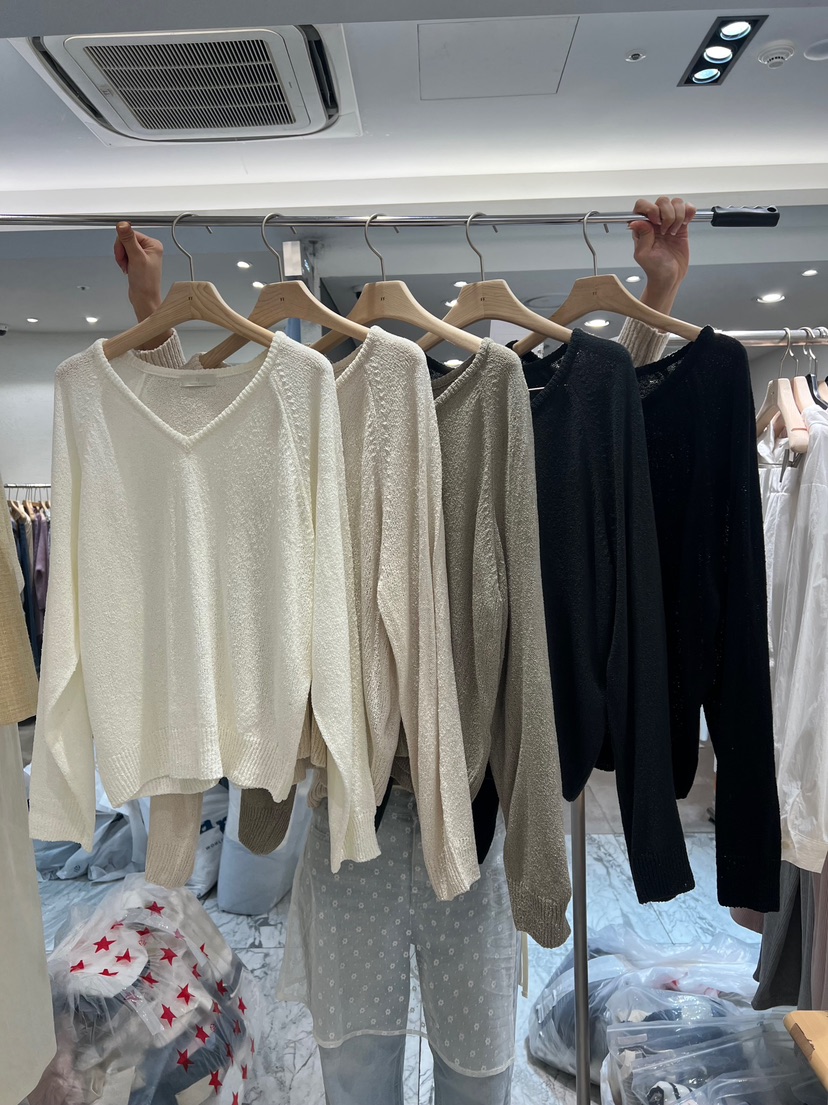 FF韓國㊣直郵東大門代購女裝新款25春夏休閑熱賣時尚針織衫V領FF/SUNDAY針織衫