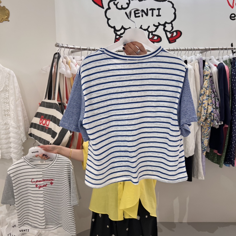 VENTI韓國㊣直郵東大門代購女裝新品熱賣25春夏時尚T恤亞麻布VENTIT恤