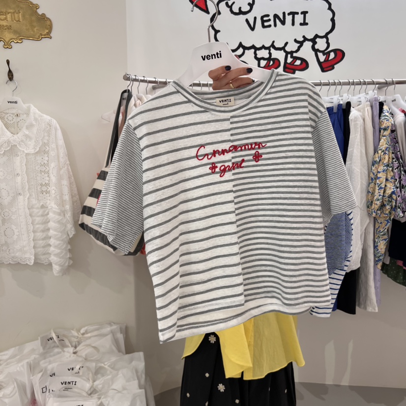 VENTI韓國㊣直郵東大門代購女裝新品熱賣25春夏時尚T恤亞麻布VENTIT恤圖色2