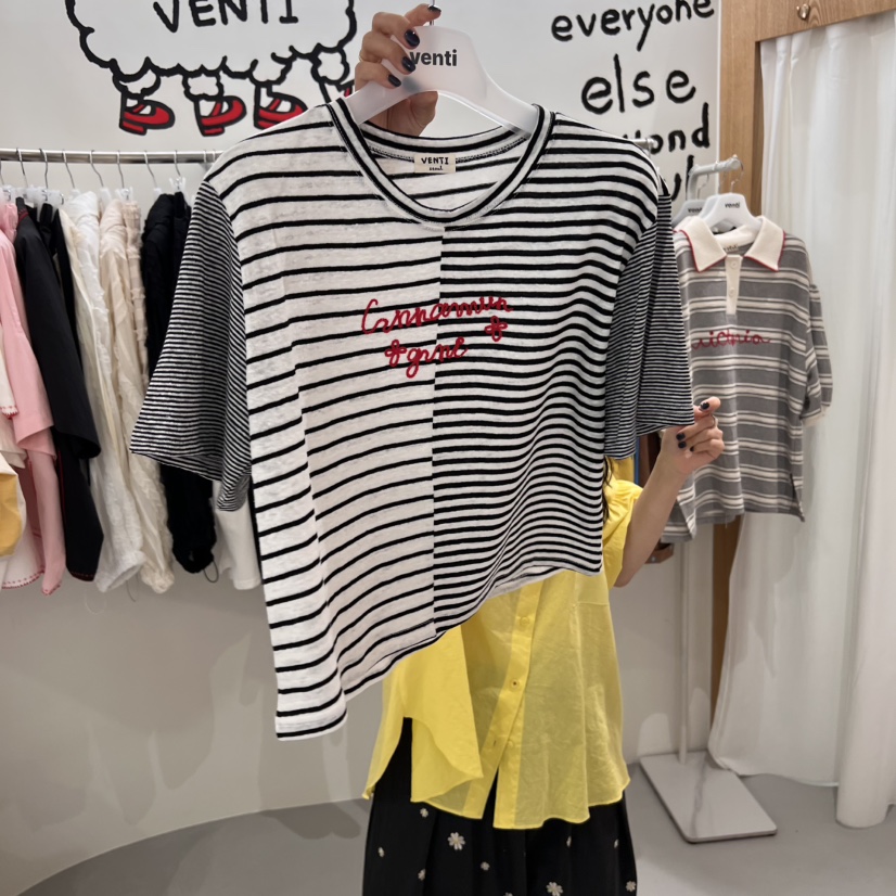 VENTI韓國㊣直郵東大門代購女裝新品熱賣25春夏時尚T恤亞麻布VENTIT恤圖色3