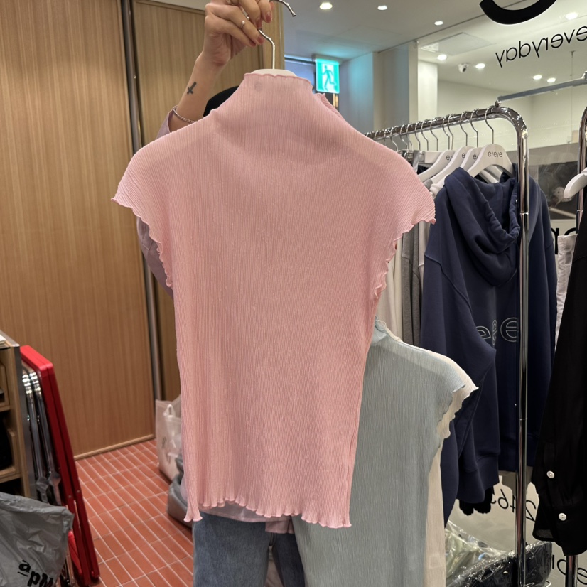 E/E/E韓國直郵㊣女裝新品25春夏休閑推薦熱賣時尚T恤褶皺E/E/ET恤圖色3