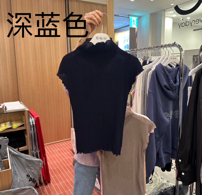 E/E/E韓國直郵㊣女裝新品25春夏休閑推薦熱賣時尚T恤褶皺E/E/ET恤圖色7