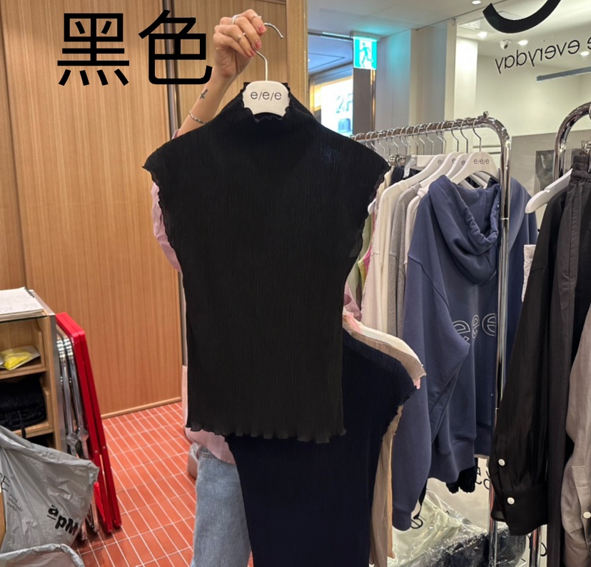 E/E/E韓國直郵㊣女裝新品25春夏休閑推薦熱賣時尚T恤褶皺E/E/ET恤圖色8