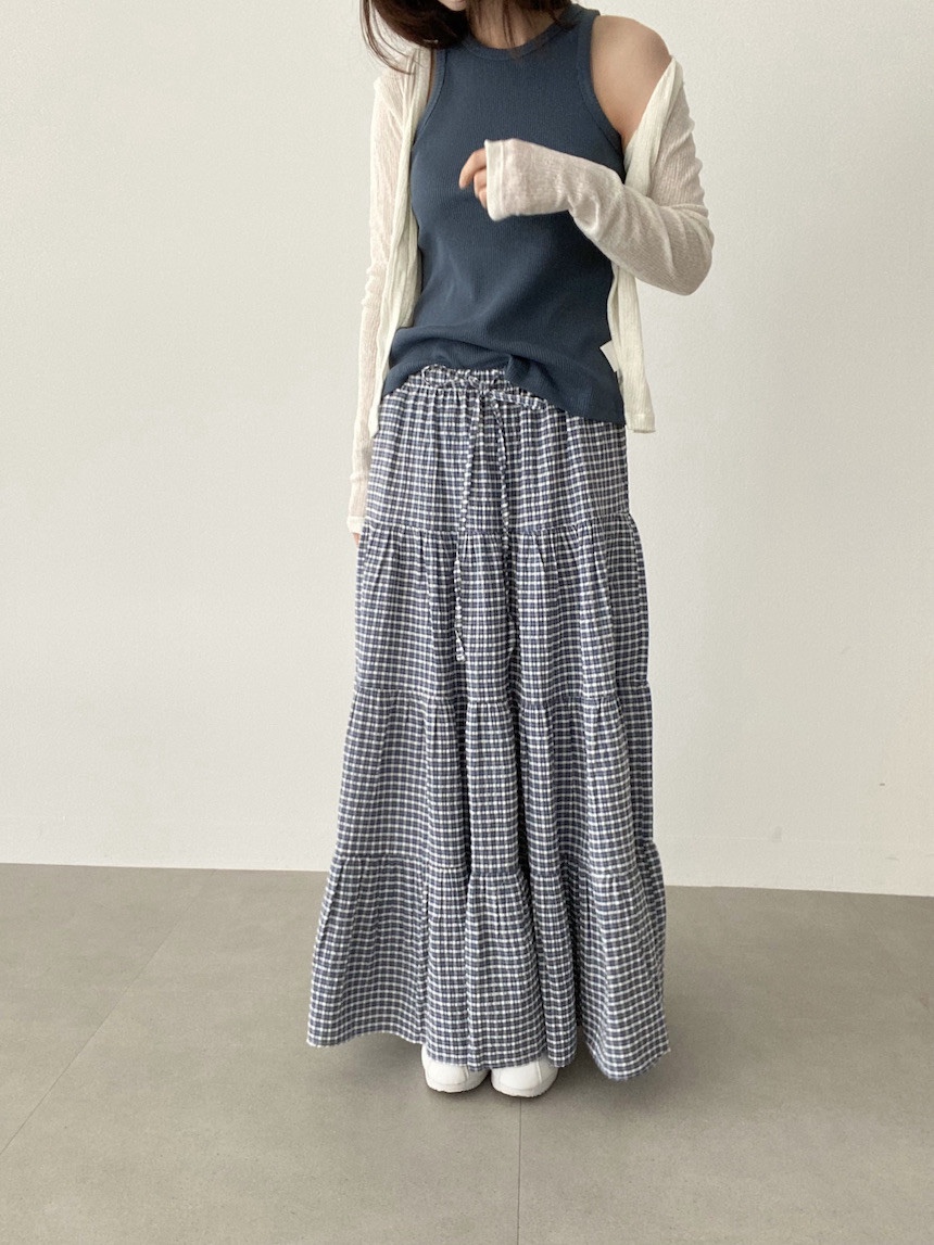 PLANTS ON GRAY韓國㊣直郵東大門代購女裝新款熱賣長裙格紋PLANTS ON GRAY長裙