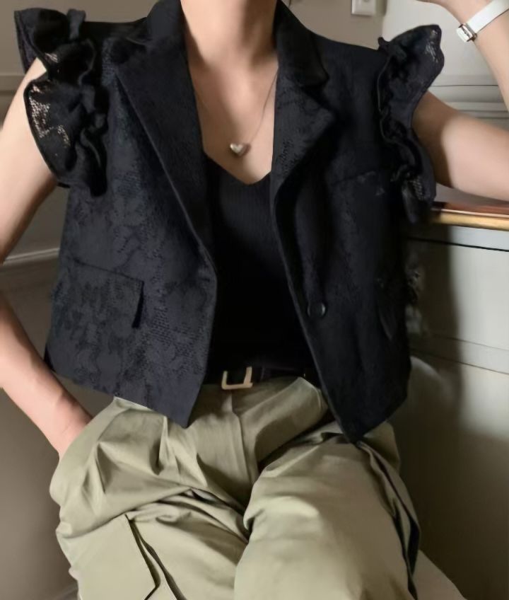 FEMME韓國㊣直郵東大門代購女裝新款推薦時尚人氣休閑夾克蕾絲FEMME夾克圖色1