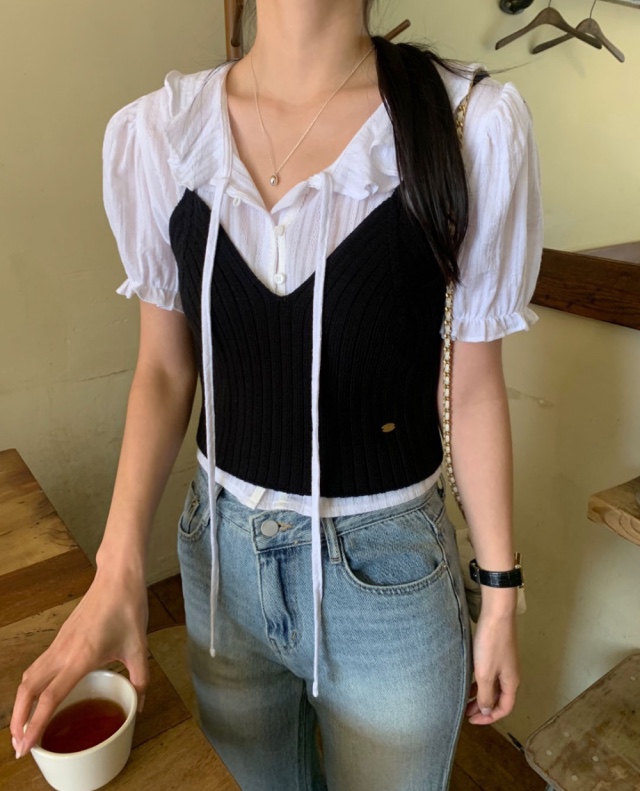 FRILL-T韓國直郵㊣女裝新款時尚人氣熱賣休閑推薦襯衫蕾絲衫FRILL-T襯衫/蕾絲衫