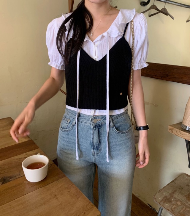 FRILL-T韓國直郵㊣女裝新款時尚人氣熱賣休閑推薦襯衫蕾絲衫FRILL-T襯衫/蕾絲衫