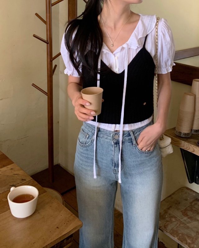 FRILL-T韓國直郵㊣女裝新款時尚人氣熱賣休閑推薦襯衫蕾絲衫FRILL-T襯衫/蕾絲衫