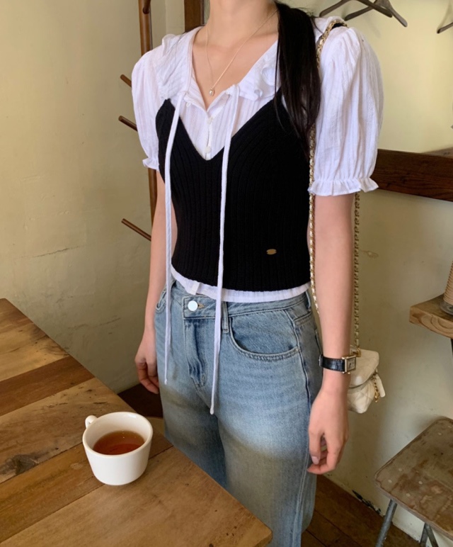 FRILL-T韓國直郵㊣女裝新款時尚人氣熱賣休閑推薦襯衫蕾絲衫FRILL-T襯衫/蕾絲衫