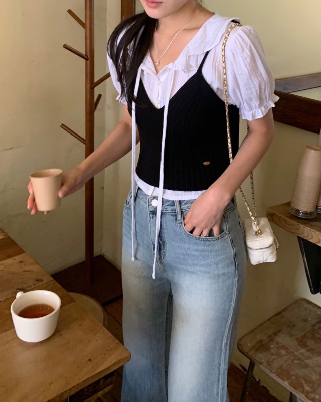 FRILL-T韓國直郵㊣女裝新款時尚人氣熱賣休閑推薦襯衫蕾絲衫FRILL-T襯衫/蕾絲衫
