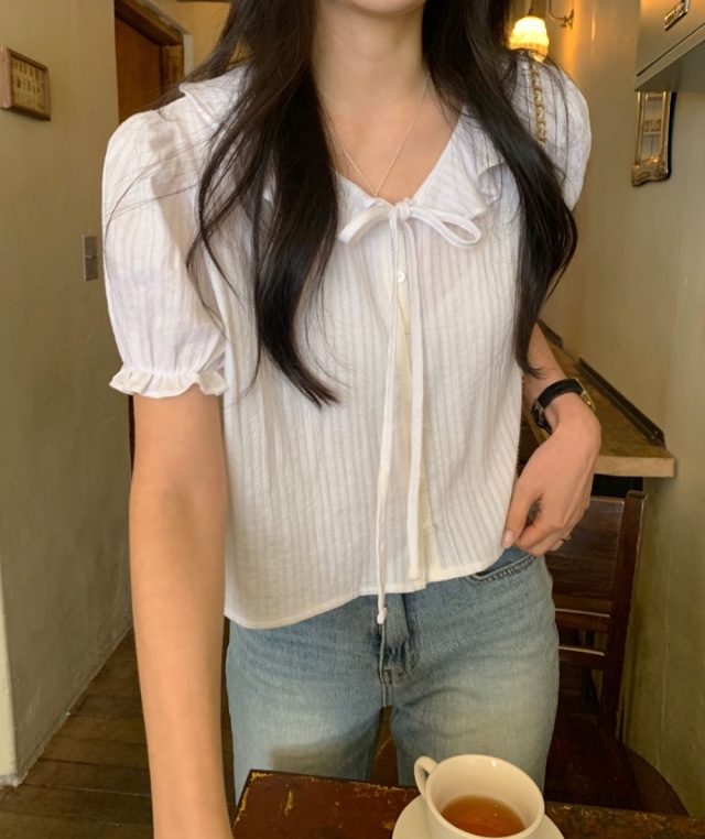 FRILL-T韓國直郵㊣女裝新款時尚人氣熱賣休閑推薦襯衫蕾絲衫FRILL-T襯衫/蕾絲衫