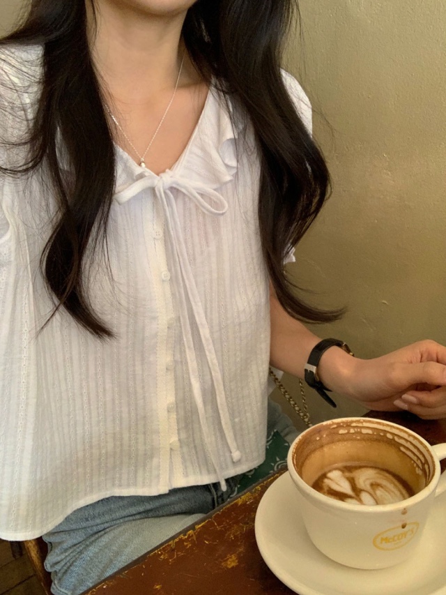 FRILL-T韓國直郵㊣女裝新款時尚人氣熱賣休閑推薦襯衫蕾絲衫FRILL-T襯衫/蕾絲衫