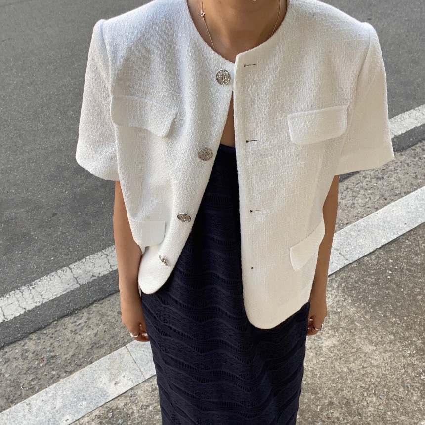 FRILL-T韓國㊣直郵東大門代購女裝新款人氣推薦夾克粗花呢FRILL-T夾克圖色2