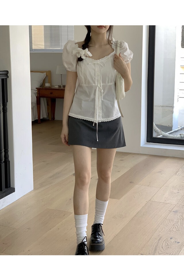 FRILL-T韓國直郵㊣女裝新款熱賣休閑時尚人氣25春夏襯衫蕾絲衫FRILL-T襯衫/蕾絲衫