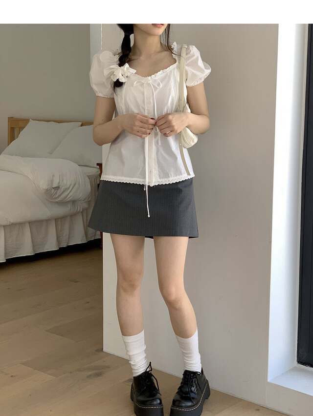 FRILL-T韓國直郵㊣女裝新款熱賣休閑時尚人氣25春夏襯衫蕾絲衫FRILL-T襯衫/蕾絲衫