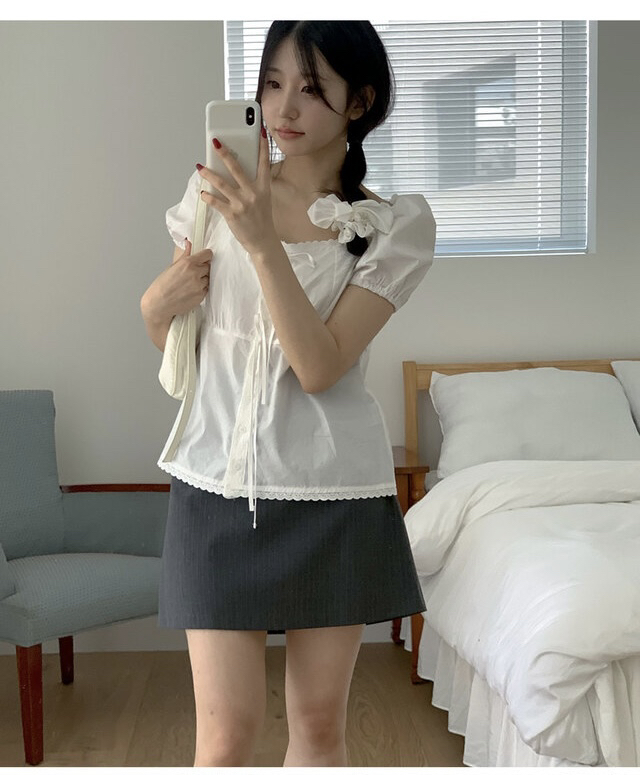 FRILL-T韓國直郵㊣女裝新款熱賣休閑時尚人氣25春夏襯衫蕾絲衫FRILL-T襯衫/蕾絲衫