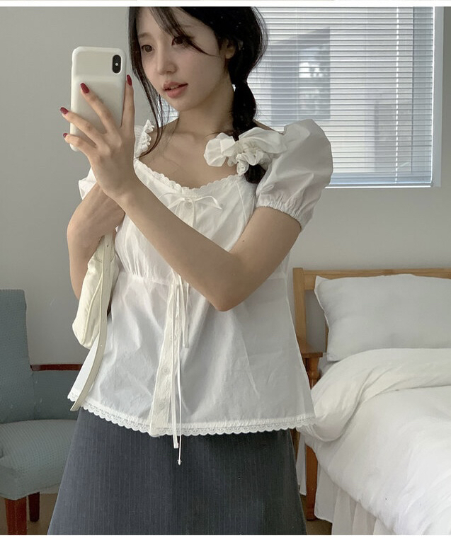 FRILL-T韓國直郵㊣女裝新款熱賣休閑時尚人氣25春夏襯衫蕾絲衫FRILL-T襯衫/蕾絲衫