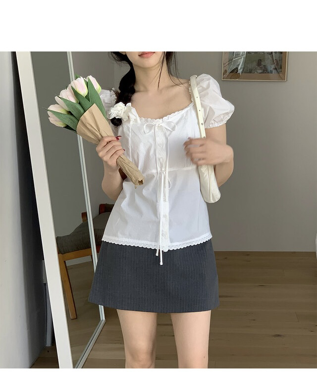 FRILL-T韓國直郵㊣女裝新款熱賣休閑時尚人氣25春夏襯衫蕾絲衫FRILL-T襯衫/蕾絲衫