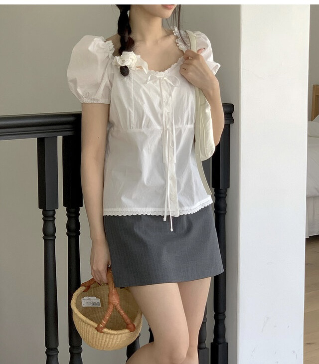 FRILL-T韓國直郵㊣女裝新款熱賣休閑時尚人氣25春夏襯衫蕾絲衫FRILL-T襯衫/蕾絲衫
