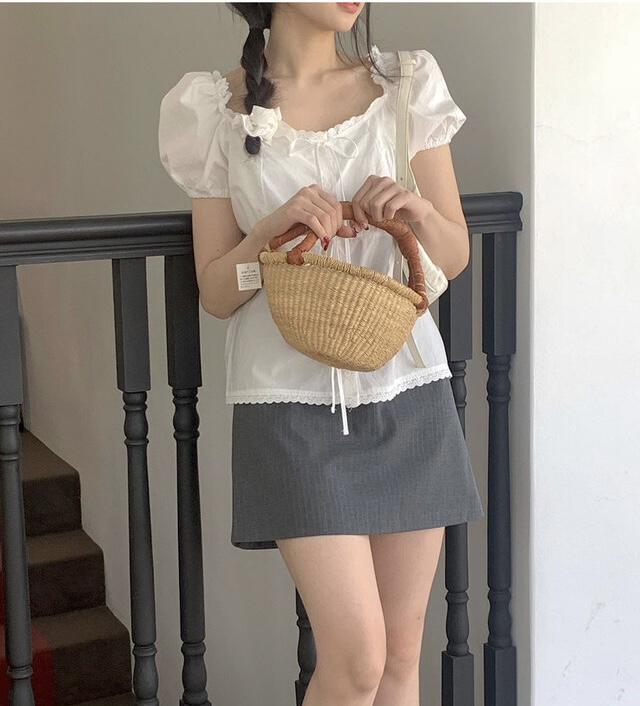 FRILL-T韓國直郵㊣女裝新款熱賣休閑時尚人氣25春夏襯衫蕾絲衫FRILL-T襯衫/蕾絲衫