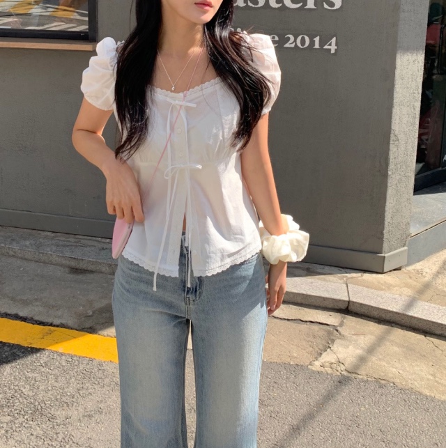 FRILL-T韓國直郵㊣女裝新款熱賣休閑時尚人氣25春夏襯衫蕾絲衫FRILL-T襯衫/蕾絲衫