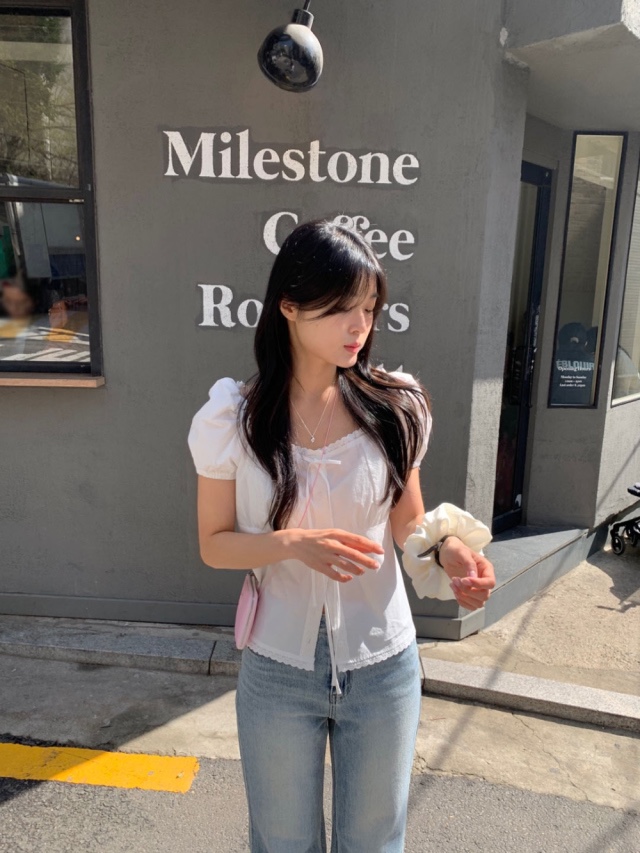 FRILL-T韓國直郵㊣女裝新款熱賣休閑時尚人氣25春夏襯衫蕾絲衫FRILL-T襯衫/蕾絲衫