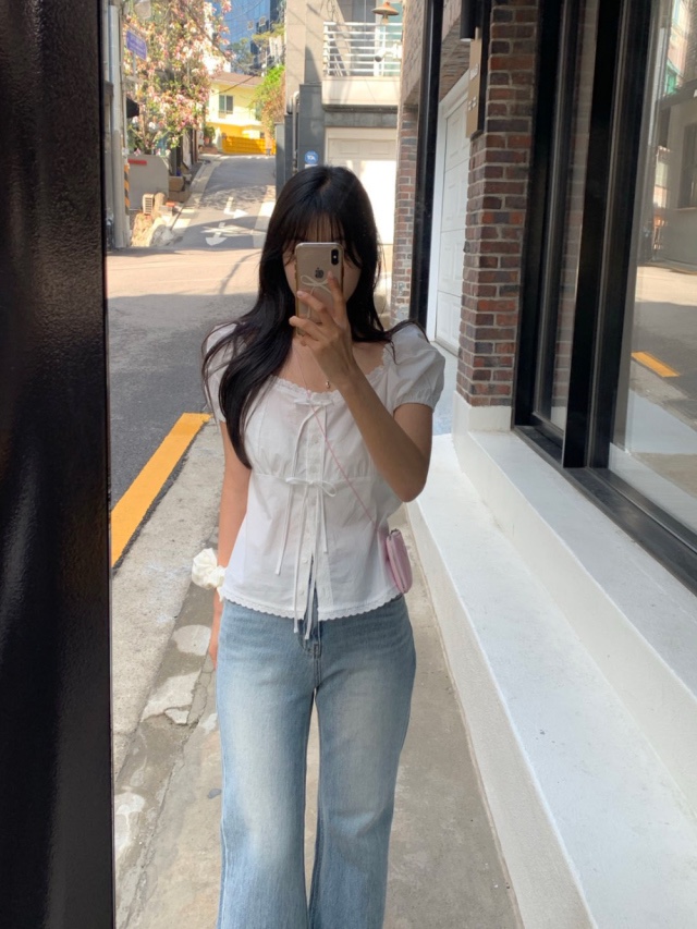 FRILL-T韓國直郵㊣女裝新款熱賣休閑時尚人氣25春夏襯衫蕾絲衫FRILL-T襯衫/蕾絲衫