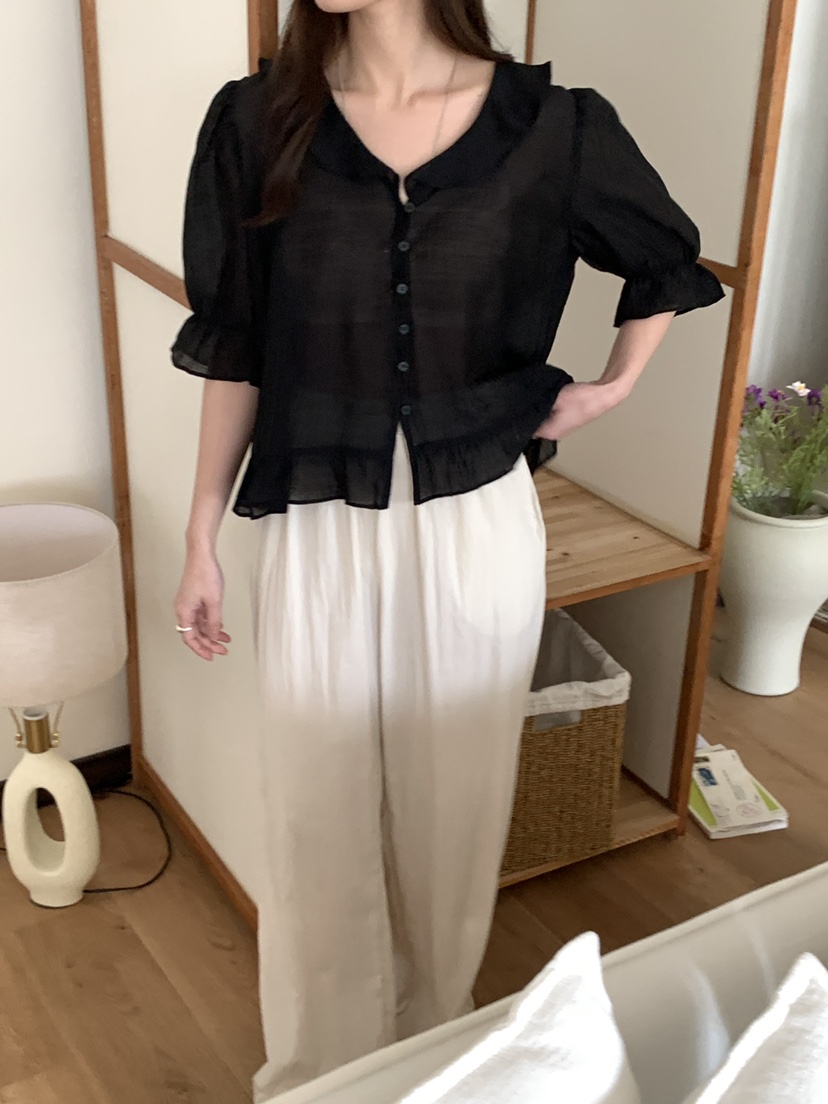 FRILL-T韓國㊣直郵東大門代購女裝新款休閑25春夏襯衫蕾絲衫FRILL-T襯衫/蕾絲衫