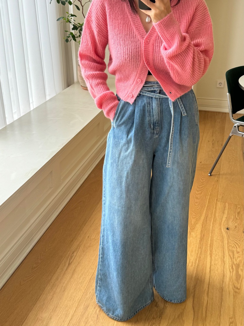 RIAH直郵韓國代購㊣女裝新品推薦時尚25春夏牛仔褲含腰帶打折RIAH牛仔褲